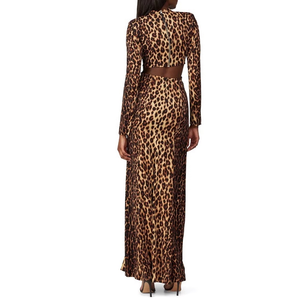 A.L.C. Leopard Silk/Satin Long Sleeve Maxi Gown - Picture 3 of 4